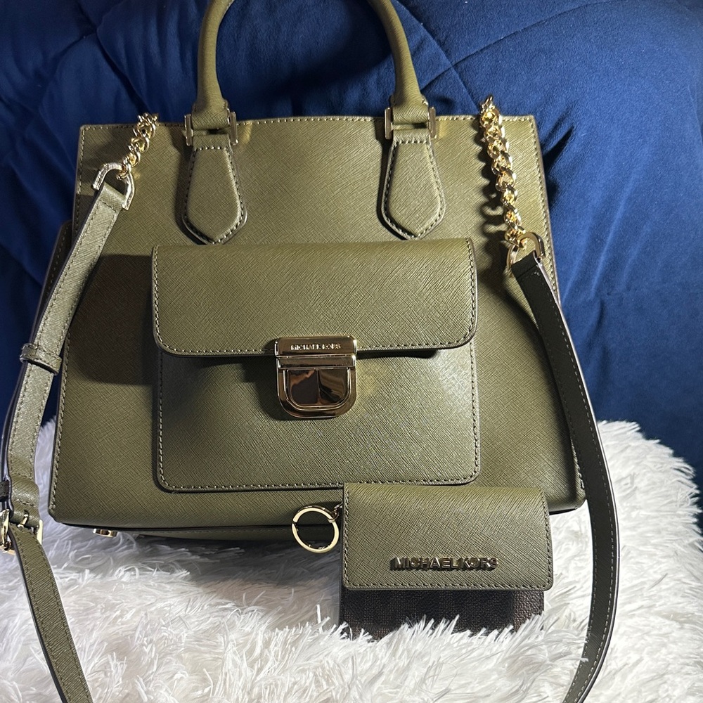 Michael Kors Olive Satchel with Gold Accents